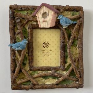Blue Bird Frame Photo 2.5” X 3.5” Picture Birdhouse Branches Wood Resin Nature